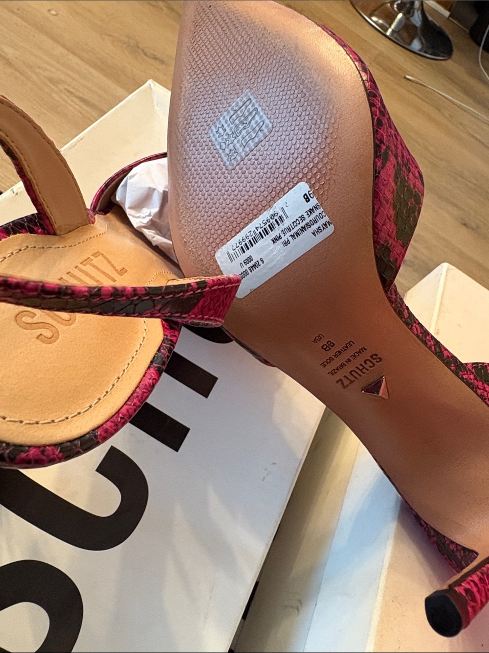 SCHUTZ Hot Pink Snake-Print Pointed Slingback Pumps 80 - Picture 7 of 7